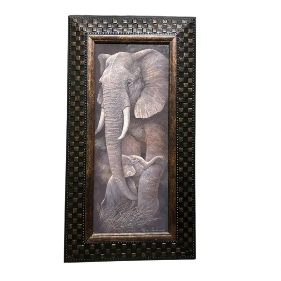 "Protective Care" by Ruane Manning – Framed Elephant & Calf Art Print - Picture 2 of 7